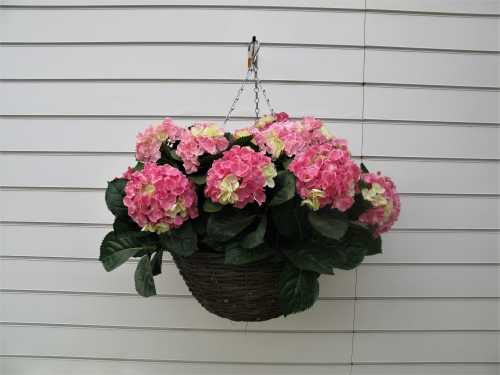 Large Artificial Pink Hydrangea Hanging Basket
