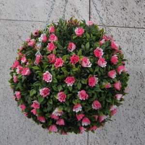 Artificial Pink Rose Hanging Topiary Ball 30cm