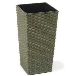 Fargro Rattan Effect Finesse ECO Tall Square Planter 19cm - Forest Green